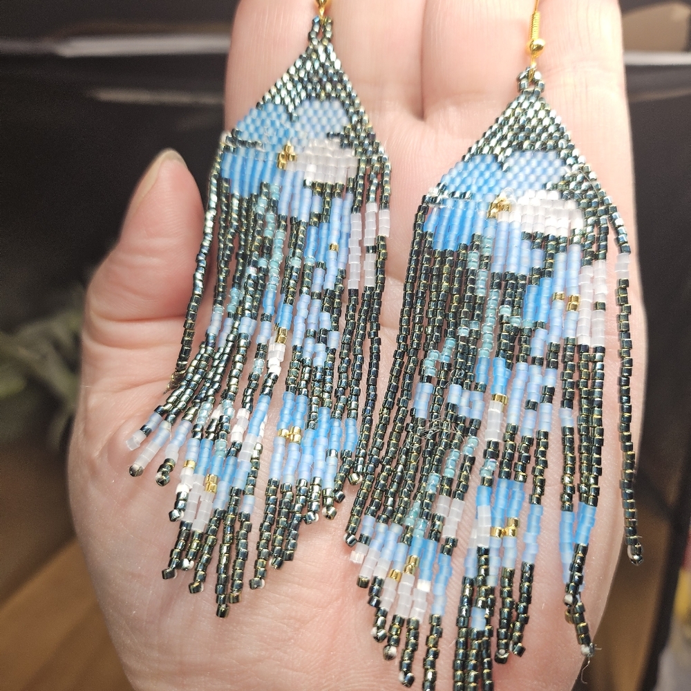 Handmade Blue Forget Me Not Floral Beaded Earrings
